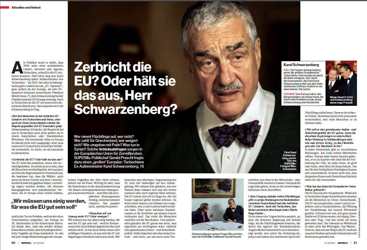 Interview in SUPERillu mit Karl Schwarzenberg, erschienen in Heft 2/2016